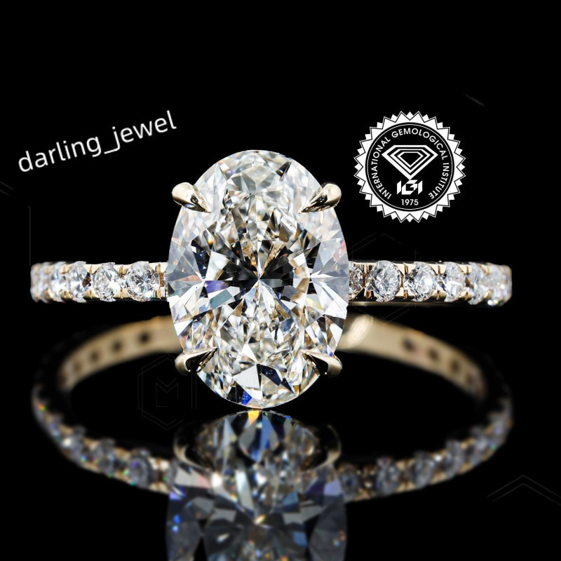 Gia Igi Certified CVD HPHT Lab Grown Diamond 14K/18K Solid Gold Wedding/Engagement Rings with Oval Hidden Halo for Women