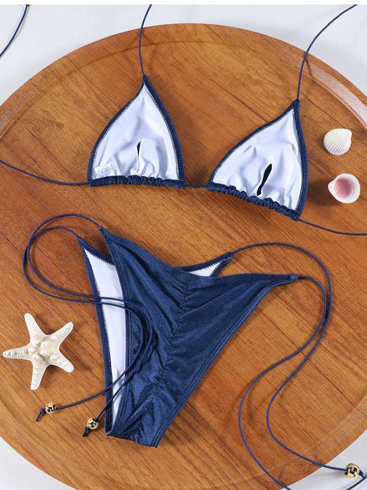 Rinabe Blue Two-Piece Suit Womens Swimsuit Push Up Solid Bikini Set Beachwear Low Waist Bathing Suits Female Swim SuitsW251113