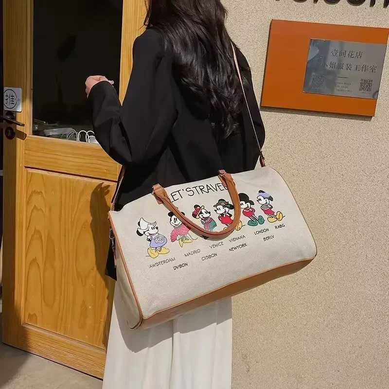 Disney Luxury Brand Travel Bag Mickey Cartoon Luggage Canvas Bag Moms Bag Large Capacity Handbag Womens Storage BagXJ250412