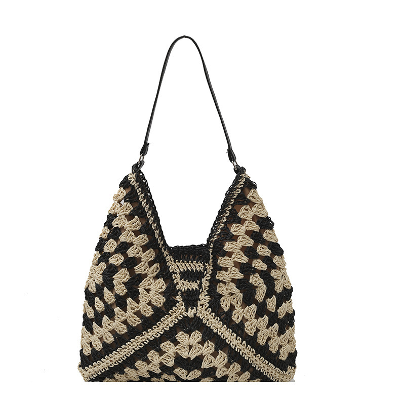 2025S Designer Women S Bag Straw Large For Women New Fashionable Woven Single Shoulder Tote Bag Vacation Simple Beach Bag