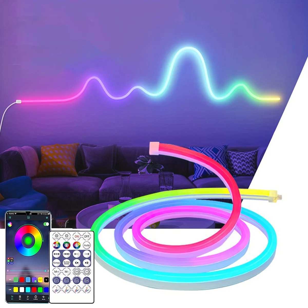 Smart RGBIC USB Neon LED Strip Lights1M-10M APP Control Music Sync Waterproof Dynamic Effects Neon Rope for Home Party Decor W251112