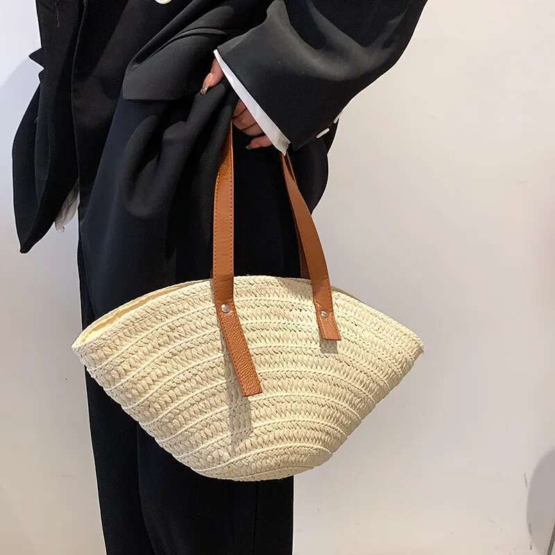 Handmade Beach Bag Casual Women Shoulder Bags Straw Woven Lady Large Capacity Handbags Handmade Summer Beach Bag Travel Basket Shopper Tote Kq1