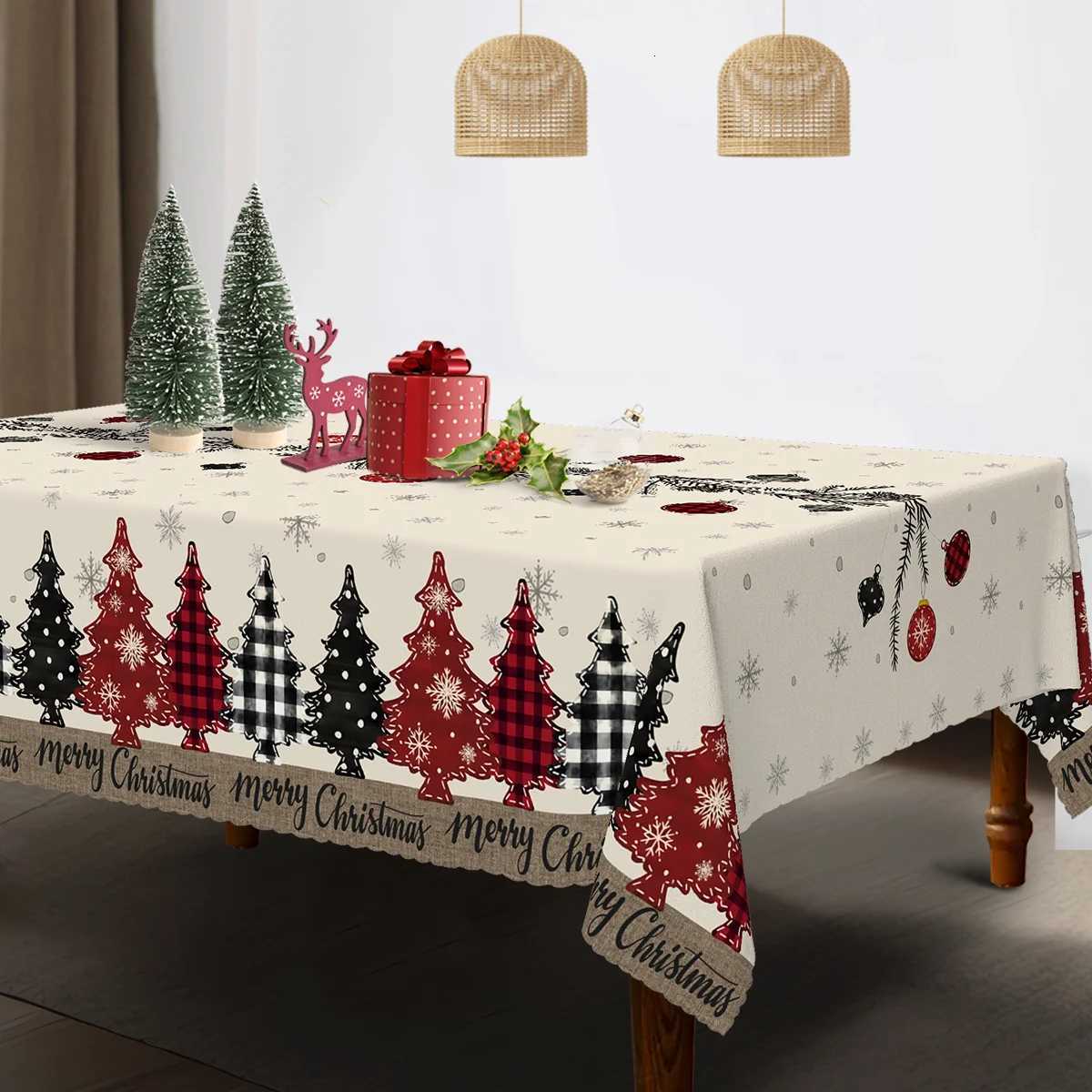 Christmas Christmas Snowflake Waterproof Tablecloth Table Decor Buffalo Plaid Xmas Tree Kitchen Dining Tablecloth Christmas Decorations Y251113