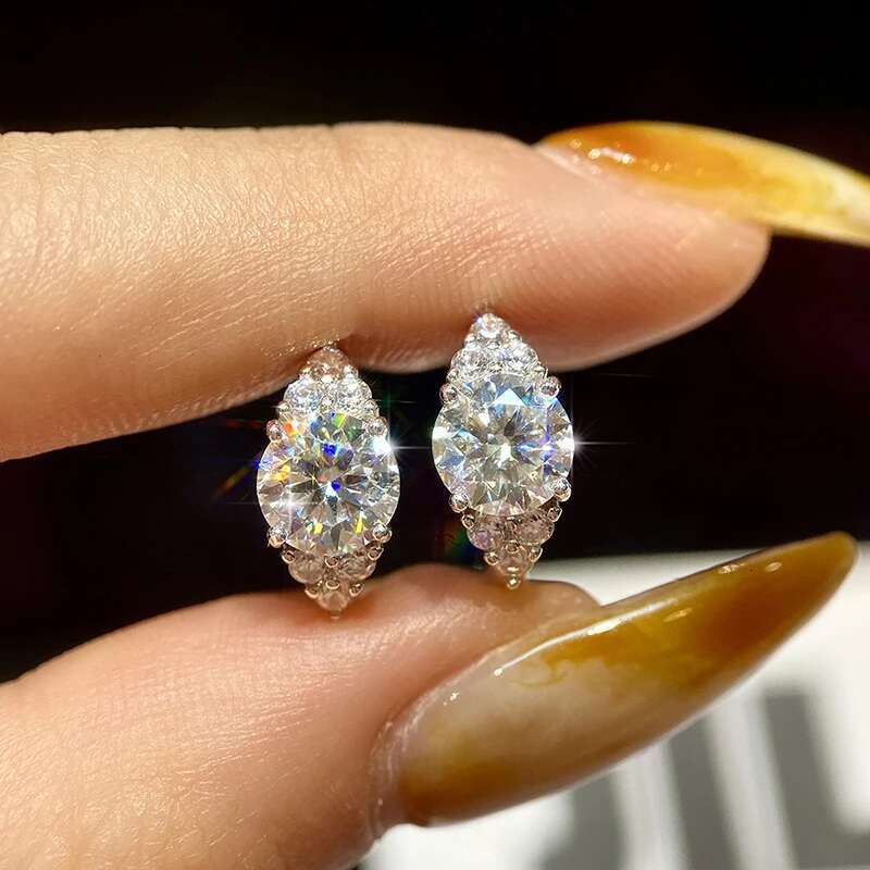 GRA 1CT Round Moissanite Diamond With GRA Certificate White Stones Earrings for Women Gift Real 925 Sterling Silver Fine Jewelry
