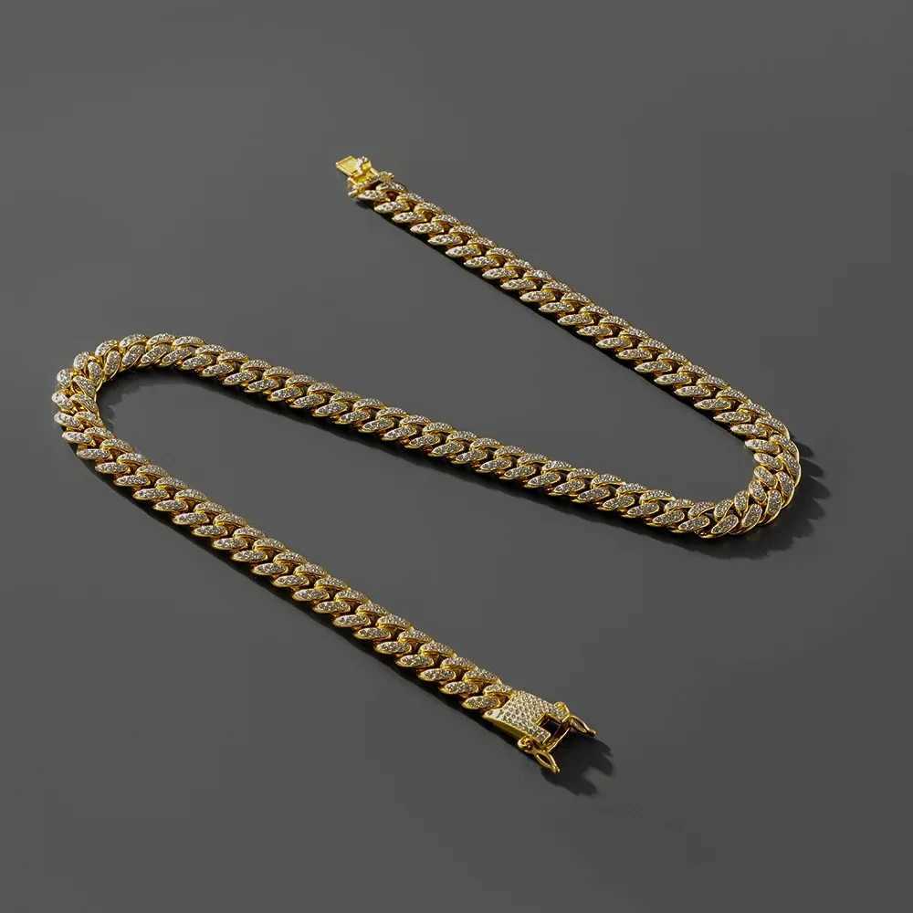 HipHop Men Women 13MM Prong Cuban Link Chain Bracelet Bling Iced Out 2 Row Rhinestone Paved Miami Rhombus Cuban Chain JewelryC250411