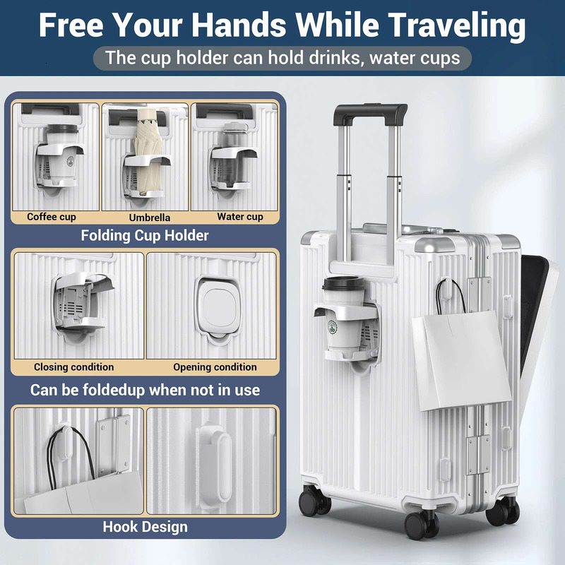 Aire Approved 22 Inch Lage,Aluminum Framed Carry On Suitcase With Front Open Laptop Compartment/Pocket