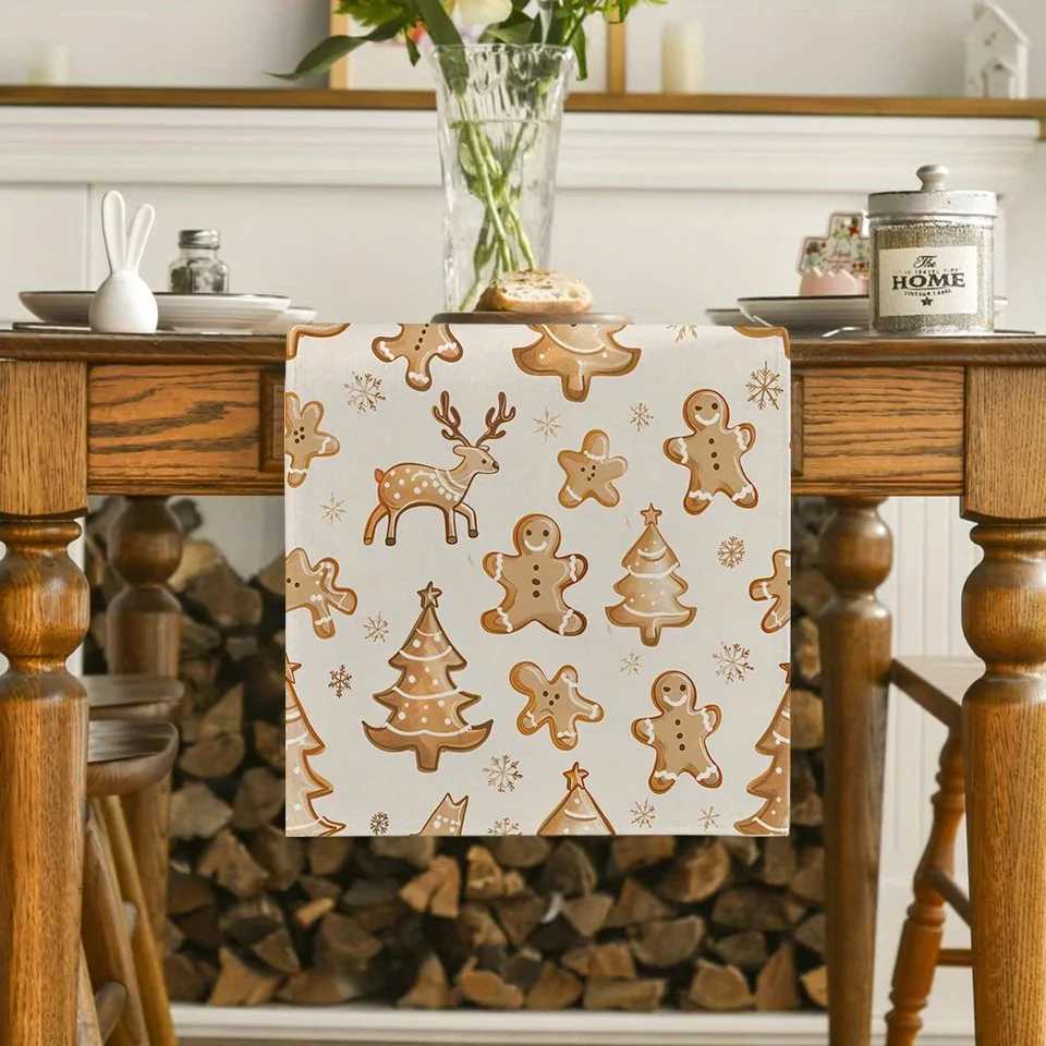 Christmas Christmas Tree Gingerbread Man and Elk Biscuits Table Decoration Table Banner Winter Christmas Holiday Kitchen Party Decoration Y251113