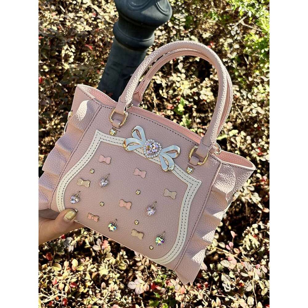 Sweet Mine Women's New Cute Lolita Handbag Gem Bow Shoulder Crossbody Small Tote Bag