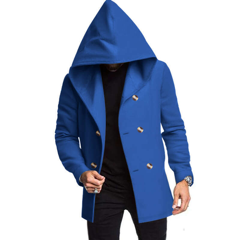 2025 Cross-Border Foreign Trade Amazon New Product European and American Men's Mid-Length Slim Fit Trench Coat Hooded Casual Solid Color Jacket