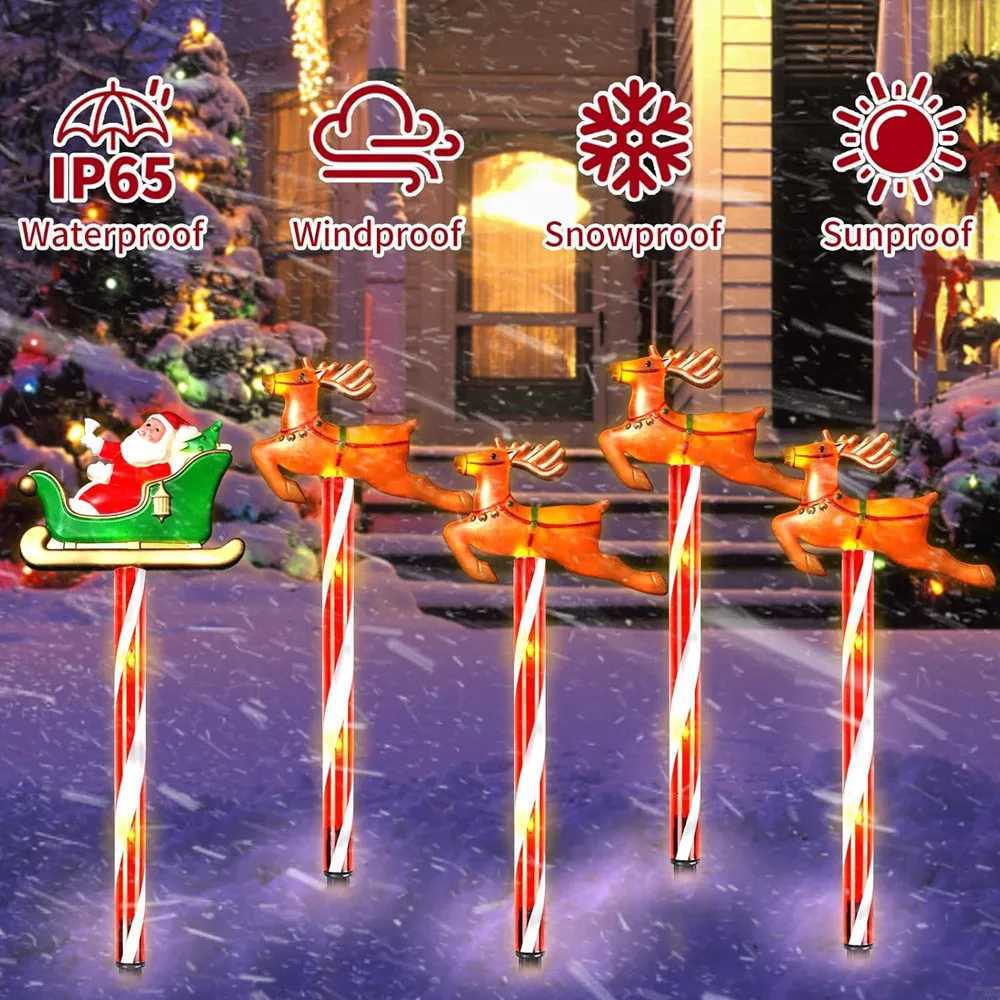 5pcs Solar LED Christmas Lights Santa Reindeer Pathway Lights for Outdoor Patio Garden Lawn Decor Holiday Lights Waterproof M251113
