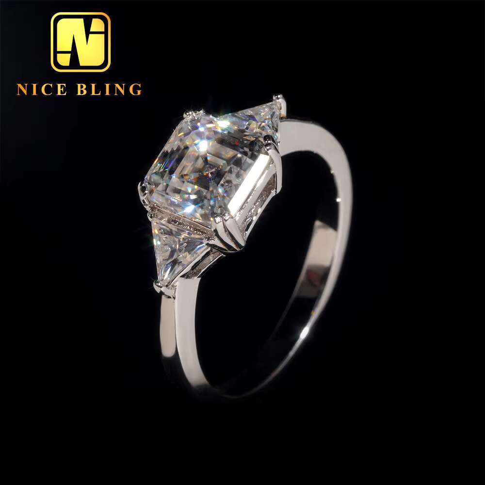 Big Stone 2 Cts Asscher Cut Eternity Moissanite Engagement Ring for Women Wedding Ring 925 Sterling Silver Trendy Fine Jewelry