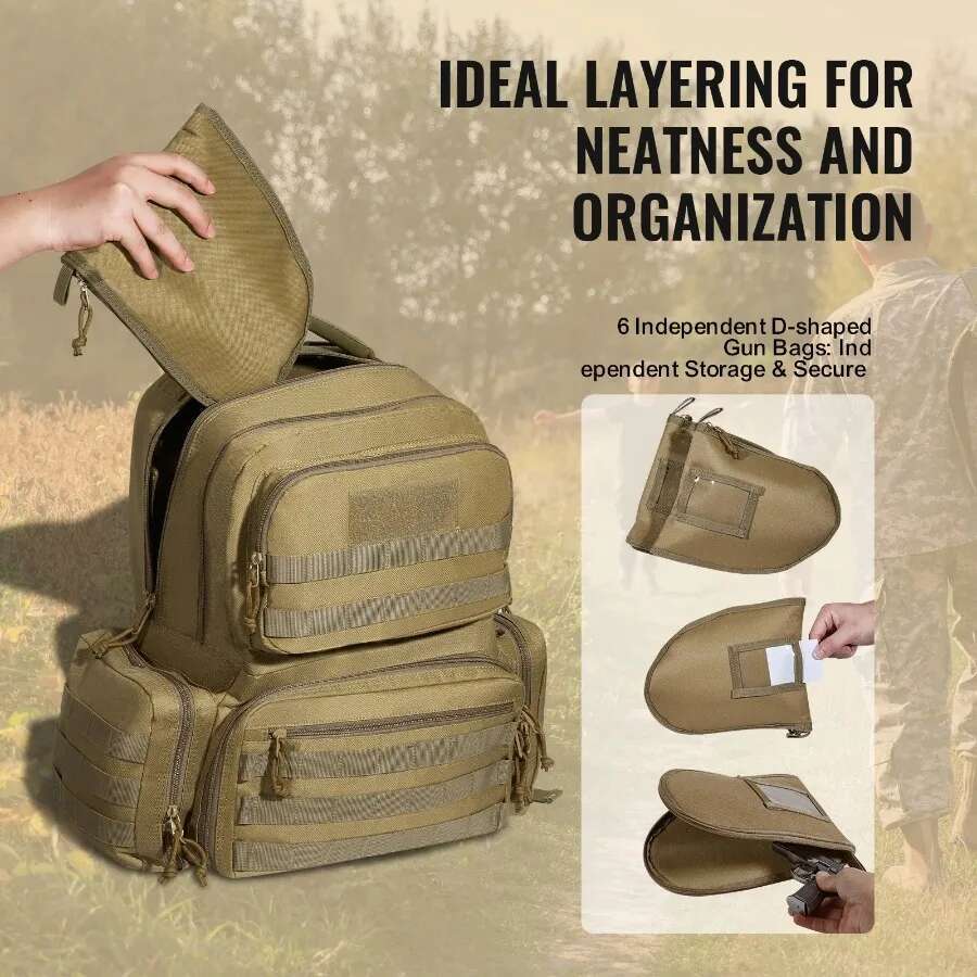 Tactical Range Backpack For 6 Pistols Brown Outdoor Gear Storage Bag