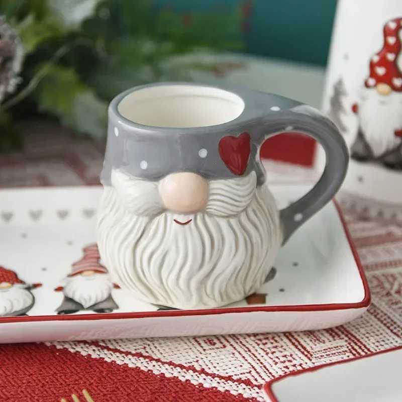 Christmas Christmas Day Cutlery Set Santa Claus Dish Embossed Rice Salad Bowl Ceramic Flat Plate Cup Teapot Christmas Tree Tableware Gift Y251113