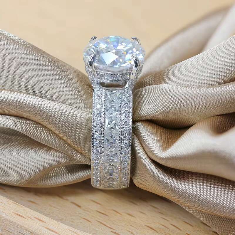 Wholesale Price Luxury Moissanite Ring Custom Sterling Silver925 5ct DEF VVS Round Moissanite Diamond Engagement Ring