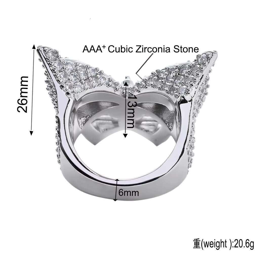 New Micro-Set Baguette Cubic Zirconia Hip Hop Rings Exaggerated Street Style Butterfly Hiphop Ring for Men Women for Parties