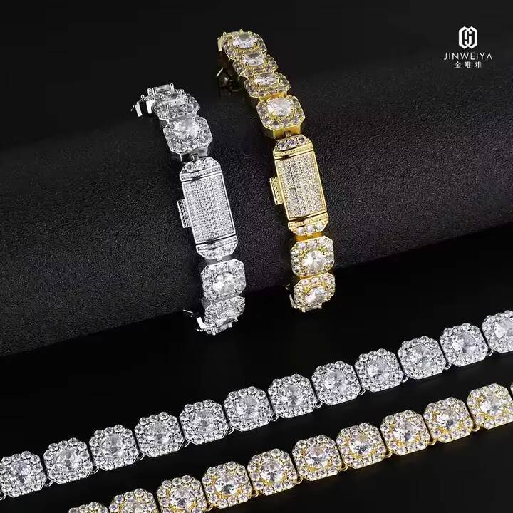 Factory Wholesale Fashion Design Zircon Stone Bracelets Hip Hop Iced Out Silver Brass Jewelry Link Chain Bracelet for Men