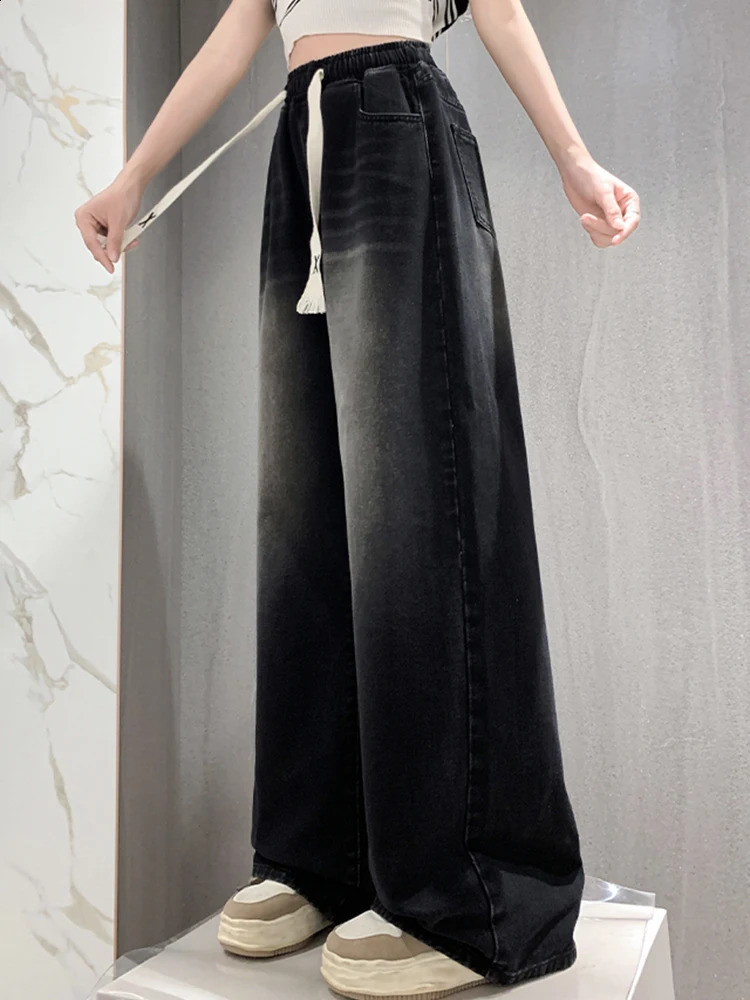 High Elastic Wasit Plus Size Jeans For Women Autumn Arrival Full Length Black Jeans Woman Streetwear Casual Denim Pants 250410