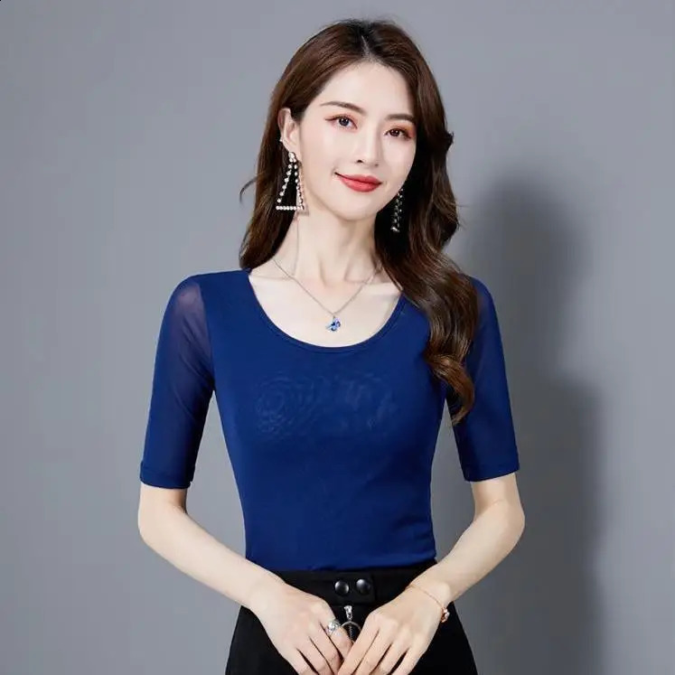 Summer Fashion Network Womens Short sleeved Tshirt Thin Gauze Dress Slim fit Small Top 250407