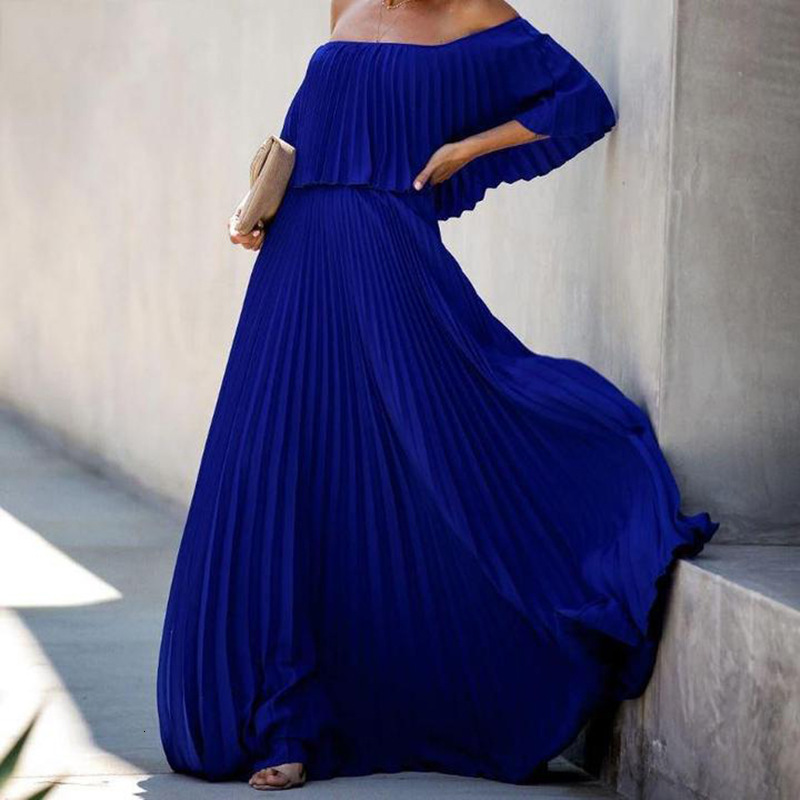 2025 New Womens Long Skirt Sexy Off Shoulder One Shoulder Pleated Chiffon Evening Dress