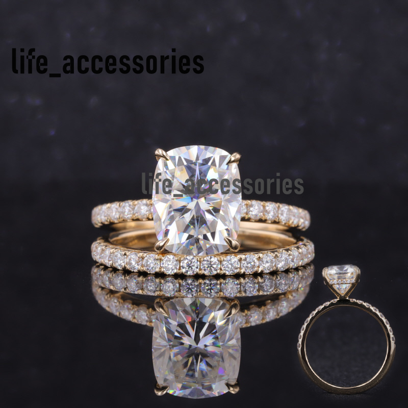 Starsgem Moissanite Jewelry Ring Cushion Brilliant Cut 3ct 10x8mm 14k Yellow Gold Moissanite Engagement Ring Sets