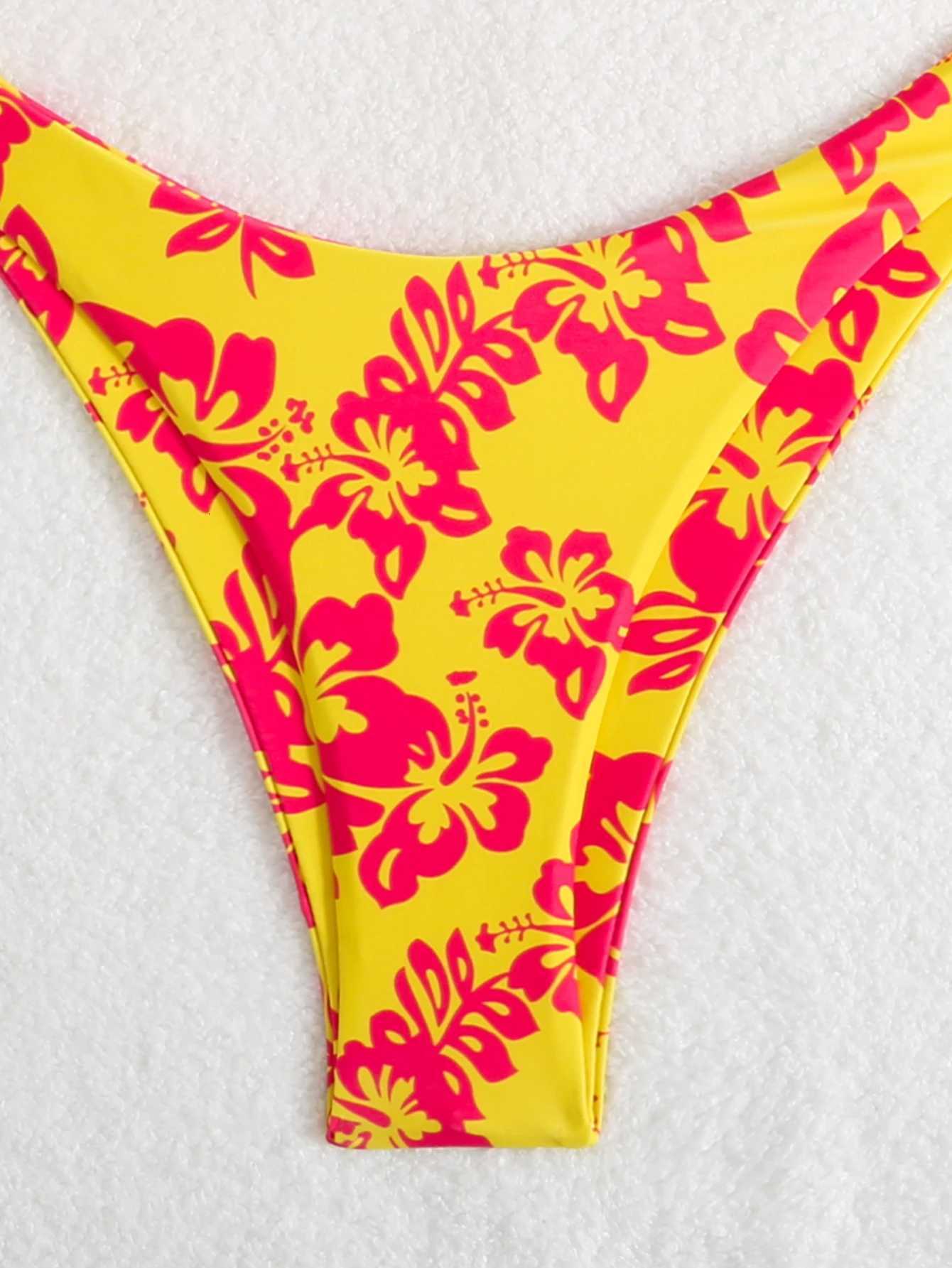 Summer retro floral print 2-piece bikini lace up swimsuit sexy high waisted womens swimsuitW251113