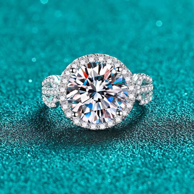 Wholesale 925 Sterling Silver VVS Round Brilliant Cut 5ct Moissanite Womens Engagement Wedding Ring High Quality
