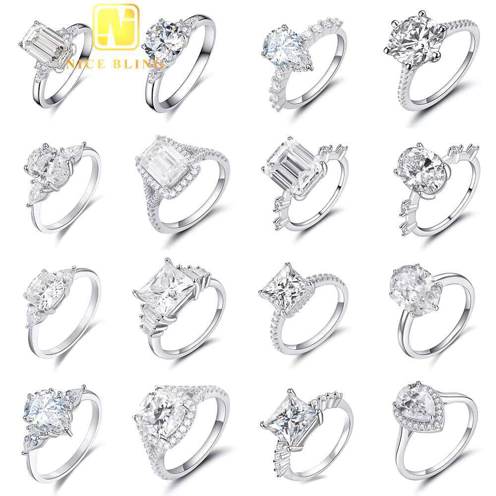 47 Styles Optional Different Cut Iced Out Wedding Ring VVS Moissanite 925 Silver Rings Diamond Jewelry Engagement Ring for Women