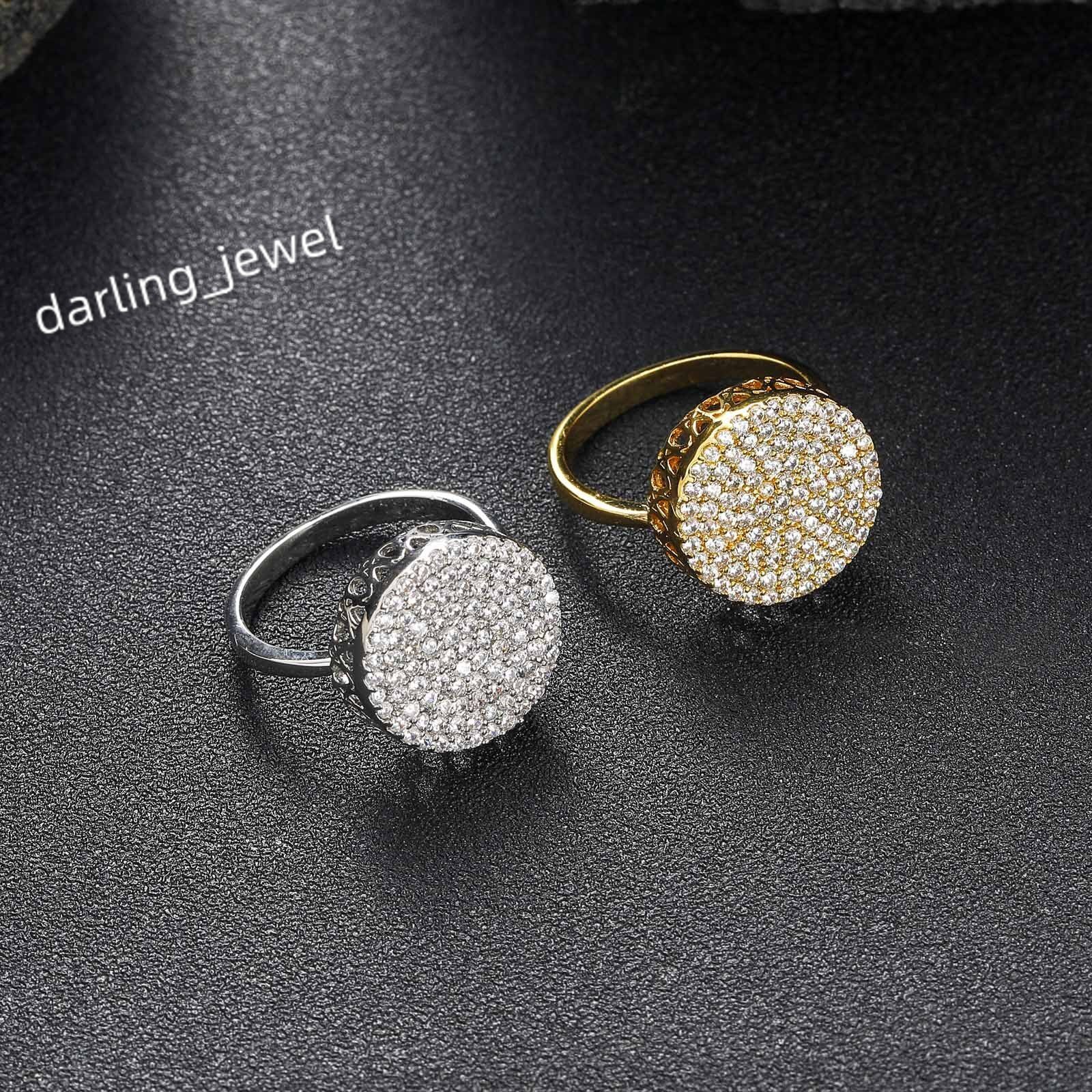 BES Hip Hop New Ring Round Ring Copper Microinset Zircon for Men and Women Simple Personality Open Adjustable Ring Jewelry