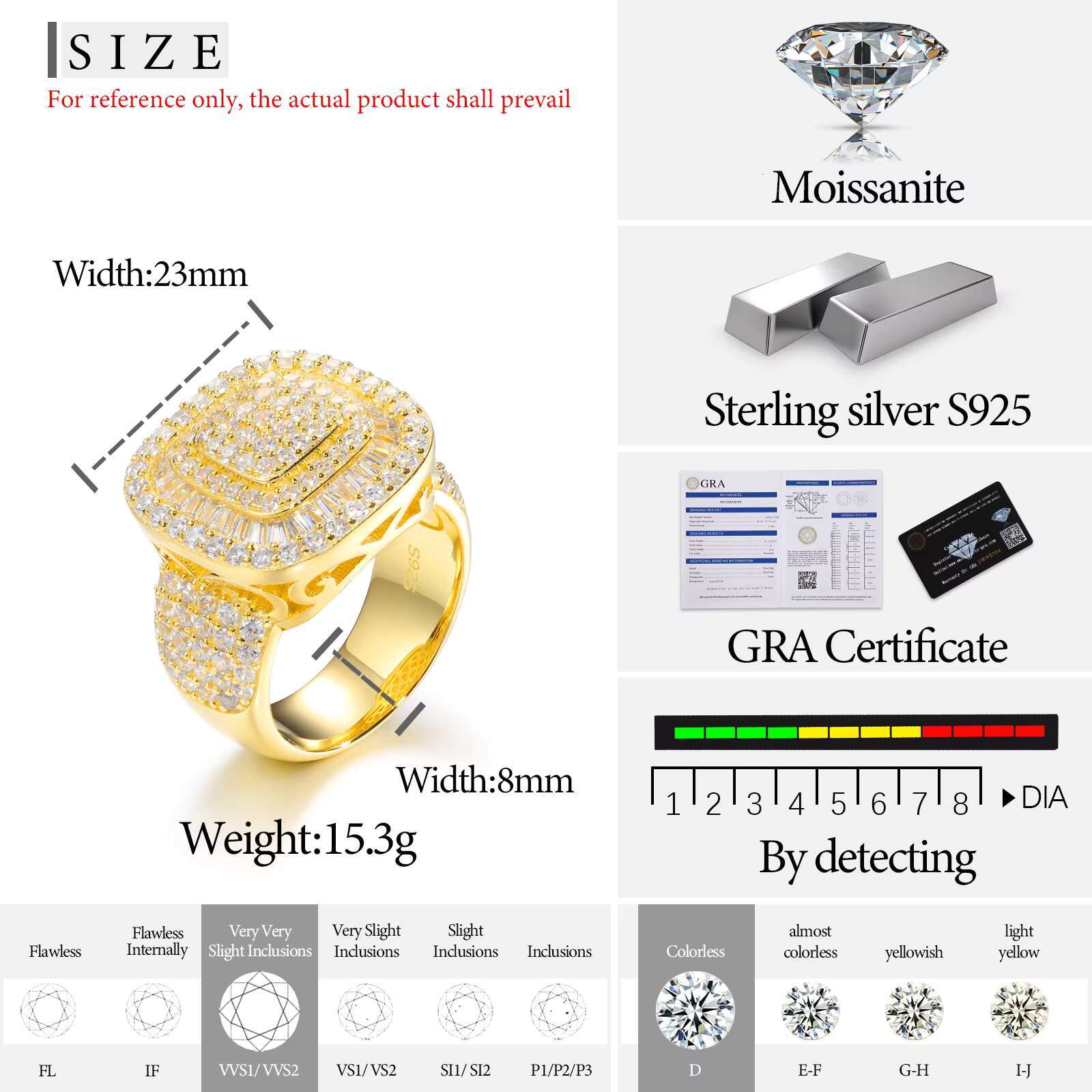 Luxury Hip Hop Jewelry 18K Gold Plated 925 Sterling Silver VVS Moissanite Diamond Iced Out Hip Hop Geometric Ring for Men