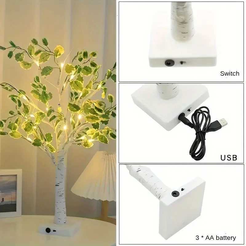 1PC Led Tree Light Indoor Simulation Green Leaves White Birch Tree Home Decoration Lights Christmas Party Popular Luminous Tree M251113