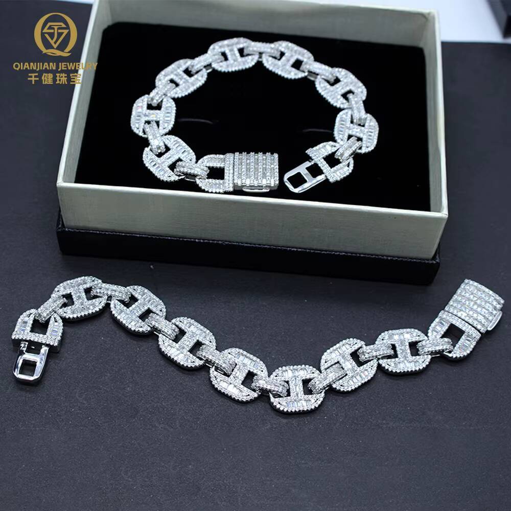 Custom 75 Inches 14MM Cuban Bracelet 925 Silver Moissanite Diamond Cuban Bracelets Bangles for Party Anniversary