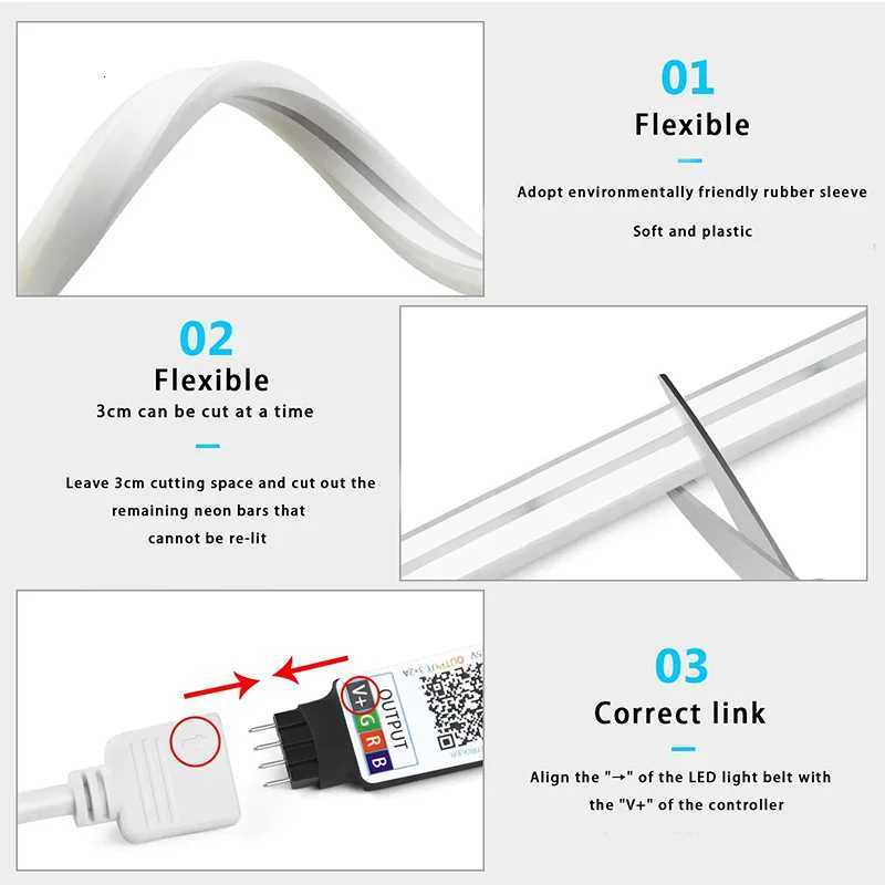 Smart RGB Neon LED Strip 1/2/3/5m Waterproof USB Neon Strip Tuya APP Remote Flexible Ribbon for DIY Neon Deocoration Lighting W251112