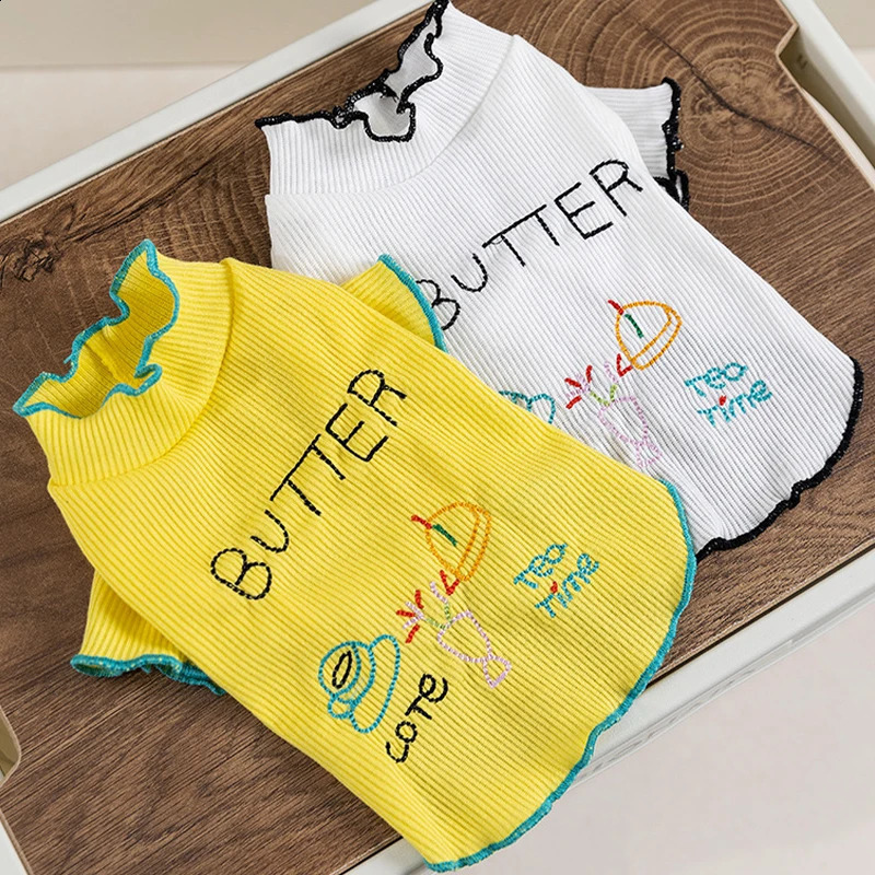 Summer Dog Clothes Fashion Print Dog Shirt Cute Lace Puppy Sweatshirts Cartoon Pattern Cat Pullovers Pet Shirts Chihuahua Vest 250407