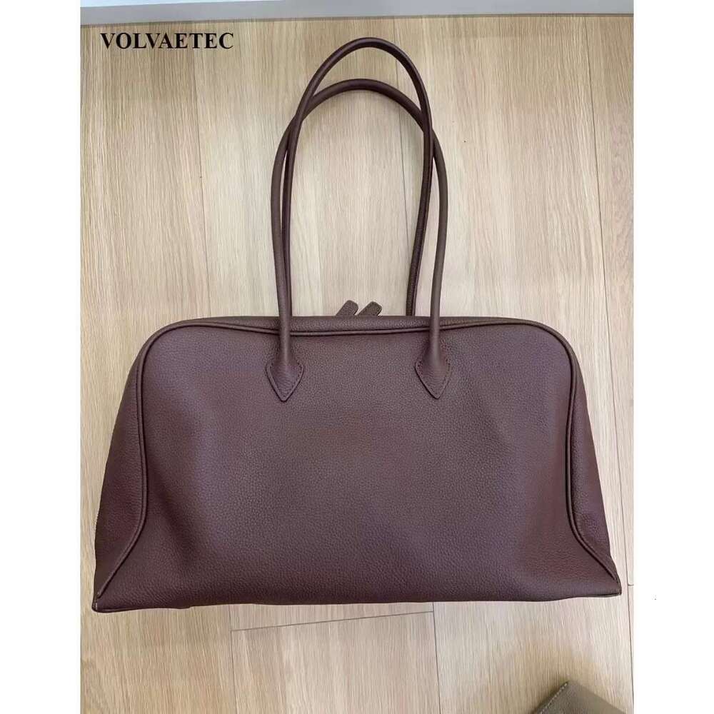 VOAETEC First Layer Cowhide Lychee Pattern Shoulder Armpit Leather Women's Simple Boston Bowg Pillow Bag Women