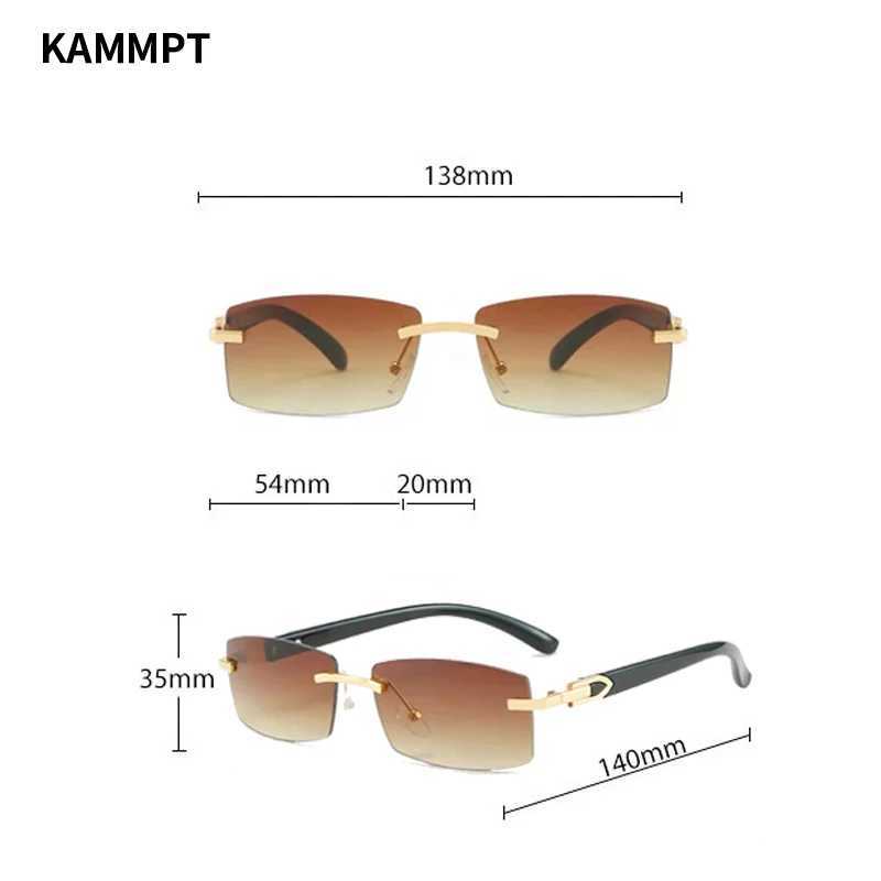 KAMMPT Rimless Rectangle Sunglasses 2024 New in Vintage Gradient Ocean Lenses Shades Trendy Brand Designer Fashion Sun GlassesC250412