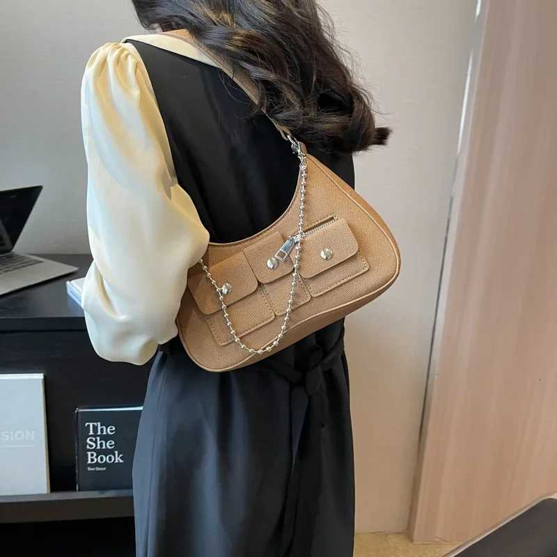 Pu Leather Elegant Solid Pocket Shoulder Bags Fashion Office Lady Handbags Women Sweet Y2k Chic Chain Underarm Bag Luxury DesignW251112