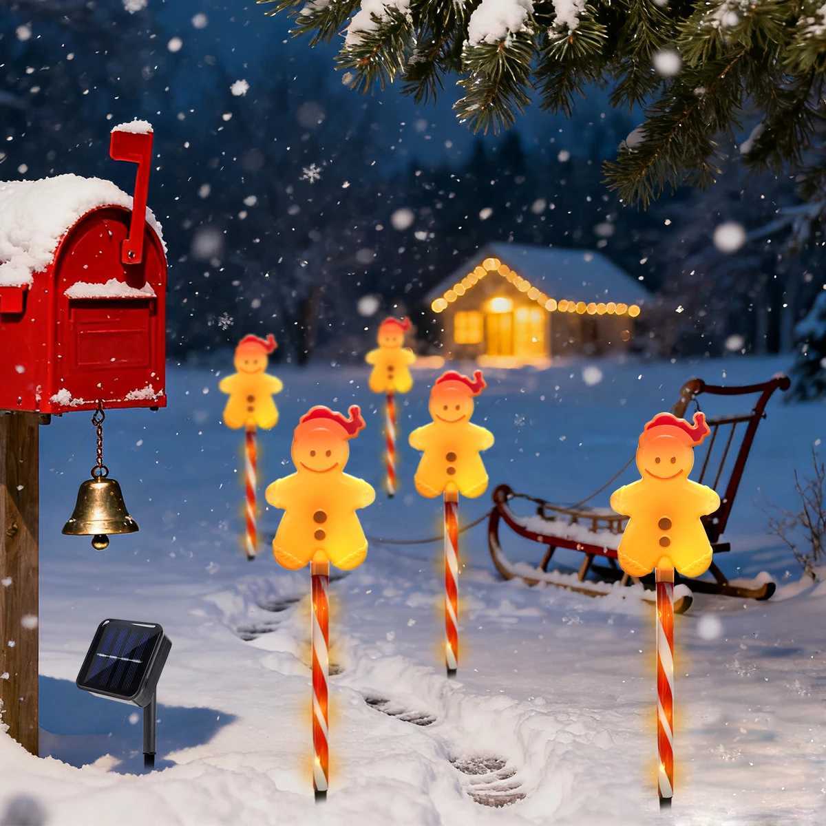 5Pcs/Set Gingerbread Man Garden Stake Light Outdoor Waterproof Lamp With 8 Modes Solar Powered For Home Yard Christmas Decor M251113