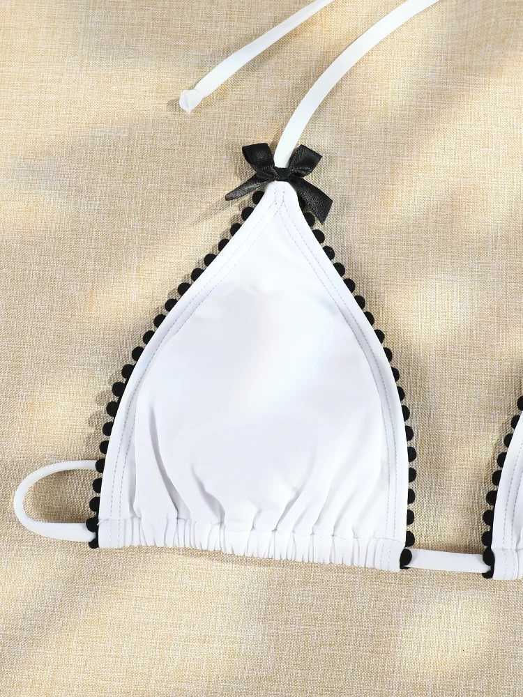 Micro Bowknot Bikinis Set for Women Patchwork Swimsuit Summer Beach Wear White Thong Swimwear Swimming Bathing Suit 2025W251113