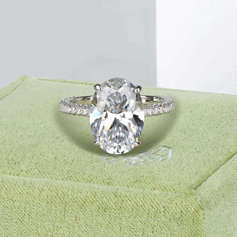 8CT Oval Cut Full Moissanite Engagement Rings for Women 925 Sterling Silver Big Gemstone Wedding Band Jewelry with Certificate