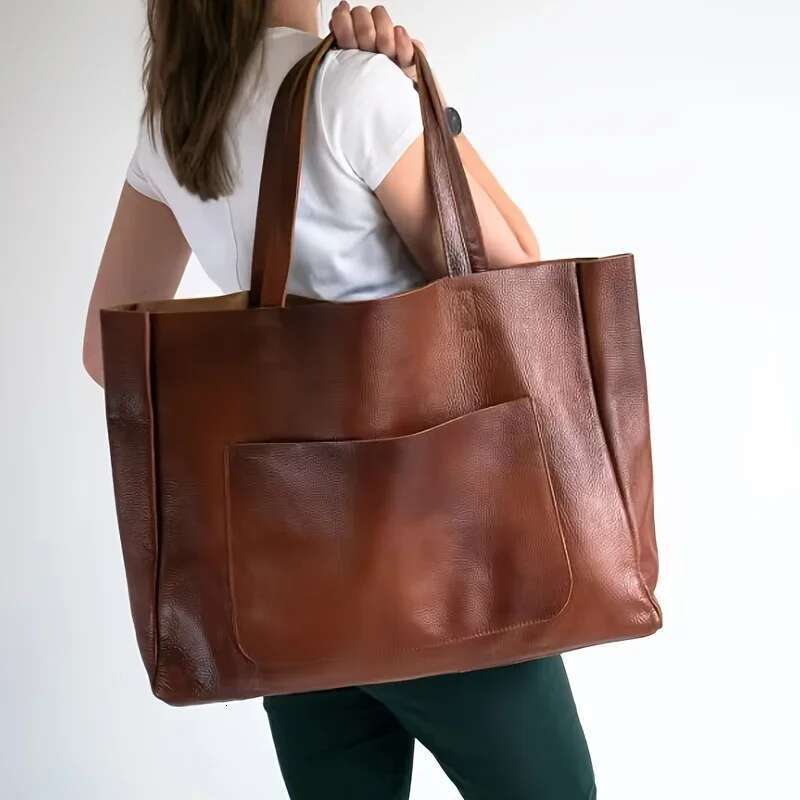 New Minimalist Soft PU Leather Large Capacity Shoulder Bag Tote Handheld Women Ladies Casual Office Travel Big Purse