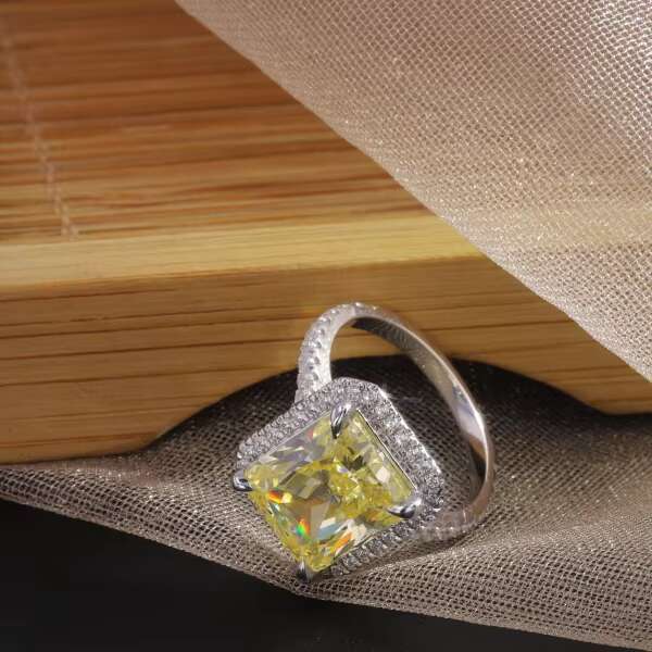 Starsgem Jewelry Canary Color Radiant Cut Cubic Zirconia Side Moissanite or Cz Ring