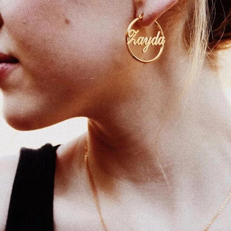 Personalized Customized Name Ring Earrings Stainless Steel Customized Name Ring Earrings 250409