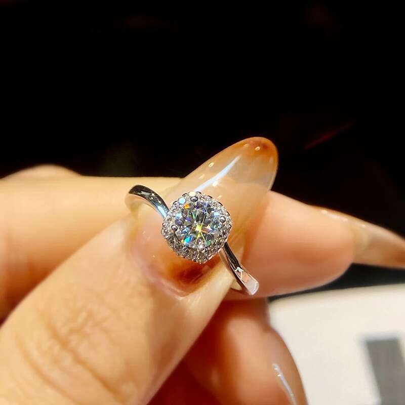 GRA 0.5CT White Circular Moissanite Diamond Fashion Flower Ring for Womens Daily Wear Real 925 Sterling Silver Fine Jewelry