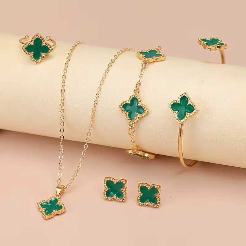 Luxury 5PCS Women Jewelry Set Fashion Casual Flower Necklace Bracelet Earrings Ring Set Suitable for Daily Wear and Perfect as Gift Y251112