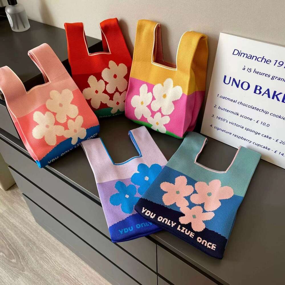 designer bag Knitted for women, versatile wrist tote polyester woven bag, panda bag