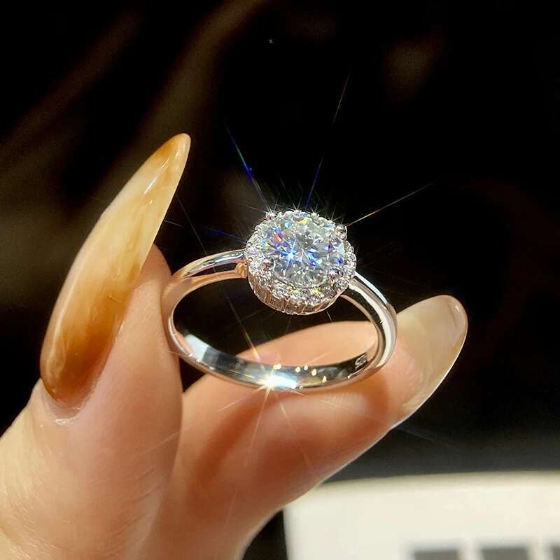 GRA Real 1CT Luxury Moissanite Halo Rings for Women Original 925 Sterling Silver Wedding Flower Diamonds Engagement Fine Jewelry