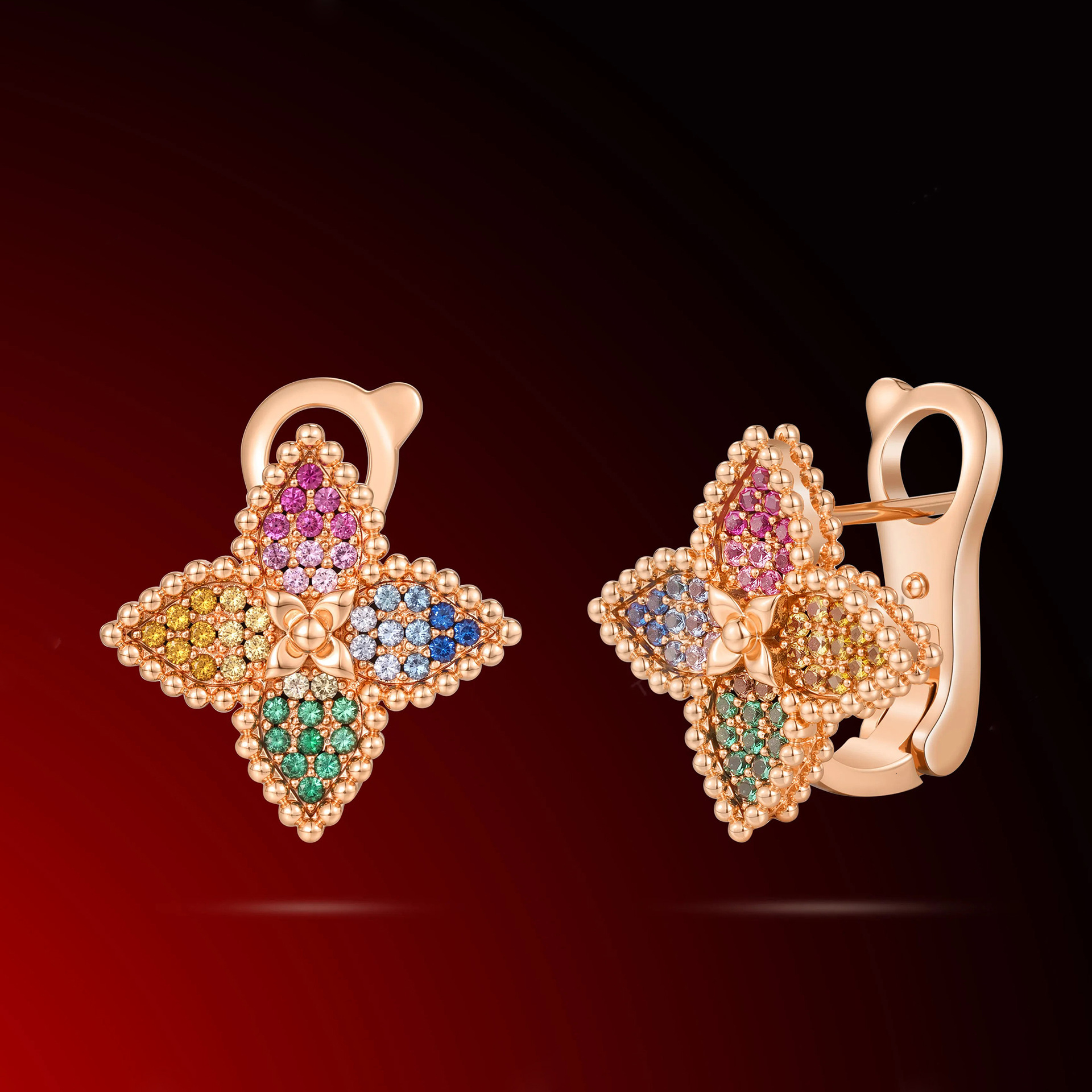 Fashion Luxury Colorful Necklace High-end Color Diamond Four-leaf Clover Earrings Earrings Earrings Set Jewelry for Women