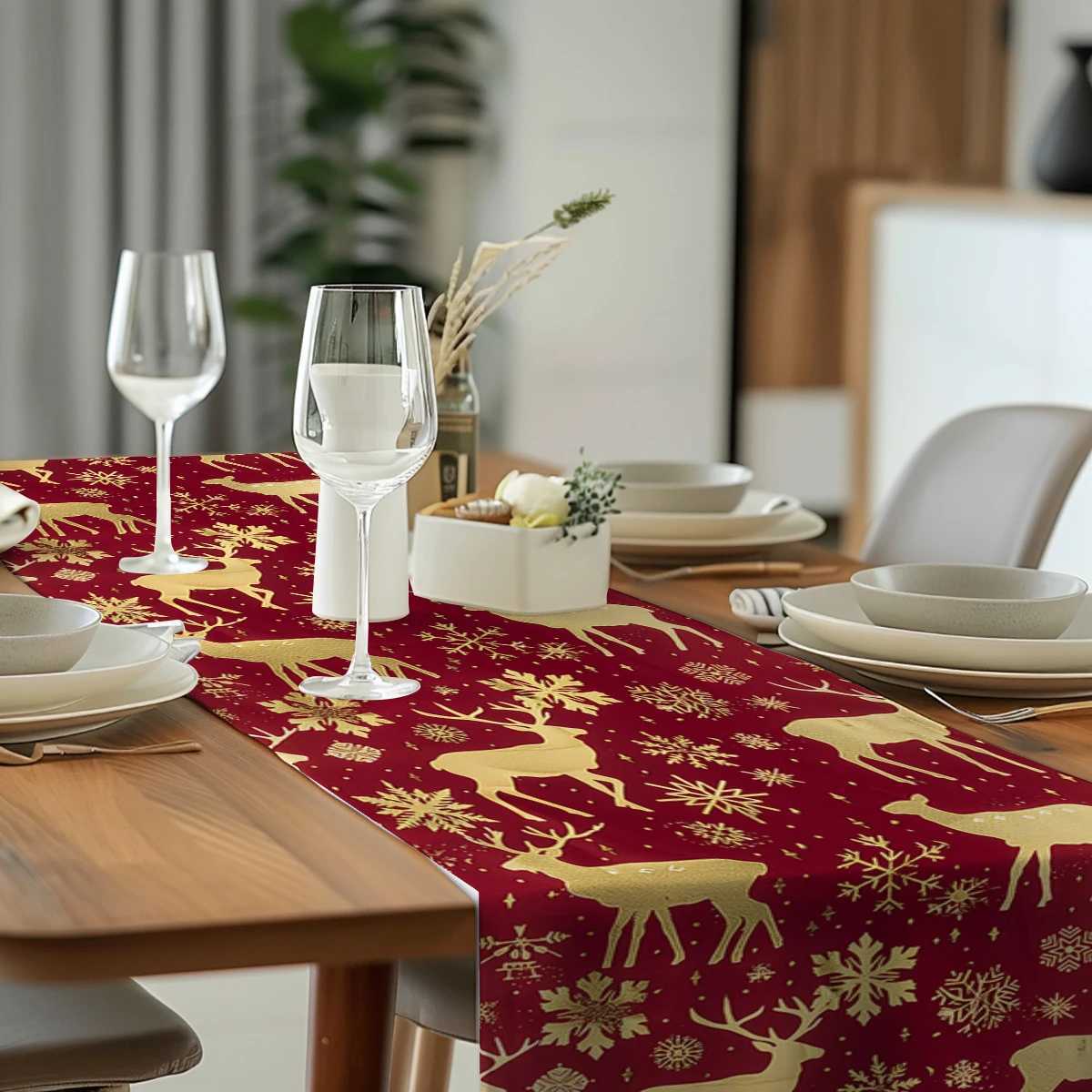 Christmas Christmas Elk Table Runner Kitchen Dining Table Decoration for Indoor Outdoor Home Table Runners Washable Dining Long Cloth Y251113