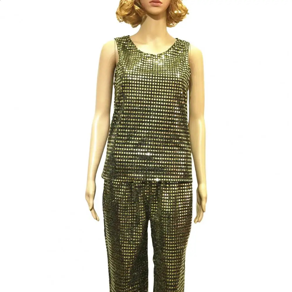 Stretch Performance Vest Dance Vest Sequin Shiny Sequin Patch Dance Vest for Men Women Attractive Stage Performance for Dancing 250407