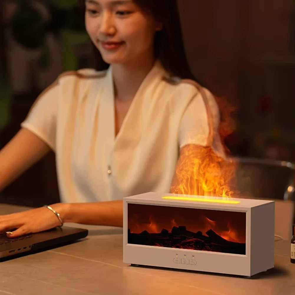 Creative Fireplace Air Humidifier Dynamic Flame Fireplace Aromatherapy Diffuser with Timer Remote Control Essential Oil Diffuser Y251113